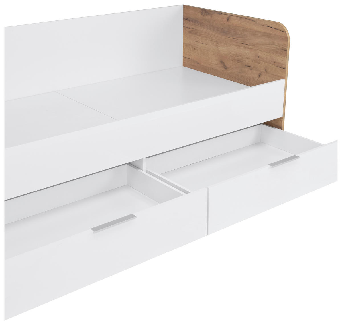 STAURAUMBETT 90/200 cm  in Eiche Wotan  - Weiß Hochglanz/Eiche Wotan, MODERN, Holzwerkstoff (90/200cm) - MID.YOU