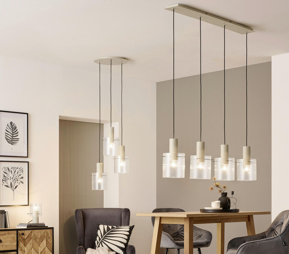 HÄNGELEUCHTE 123/18/150 cm    - Transparent/Beige, Konventionell, Glas/Metall (123/18/150cm) - Dieter Knoll