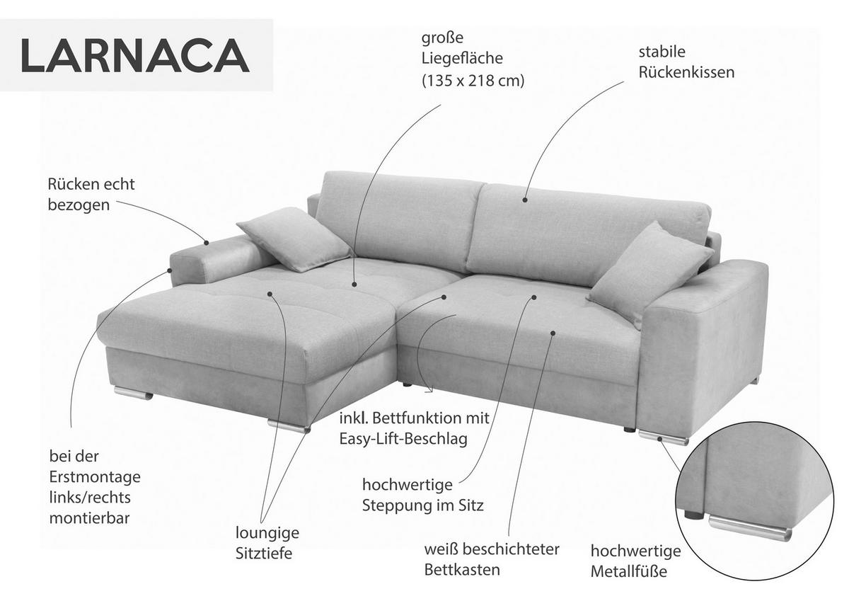 ECKSOFA in Struktur Blaugrau  - Chromfarben/Blaugrau, Design, Textil/Metall (177/269cm) - Livetastic