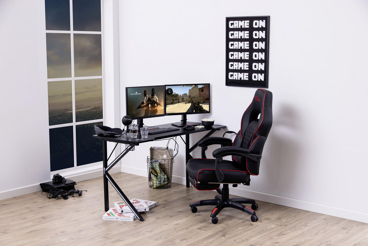 GAMINGTISCH 140/60/75 cm  in Schwarz  - Schwarz, KONVENTIONELL, Holzwerkstoff/Metall (140/60/75cm) - MID.YOU