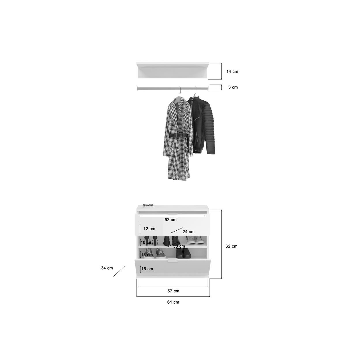 GARDEROBE 3-teilig  in 152/193/34 cm  - Weiß Hochglanz, KONVENTIONELL, Glas/Holzwerkstoff (152/193/34cm) - MID.YOU