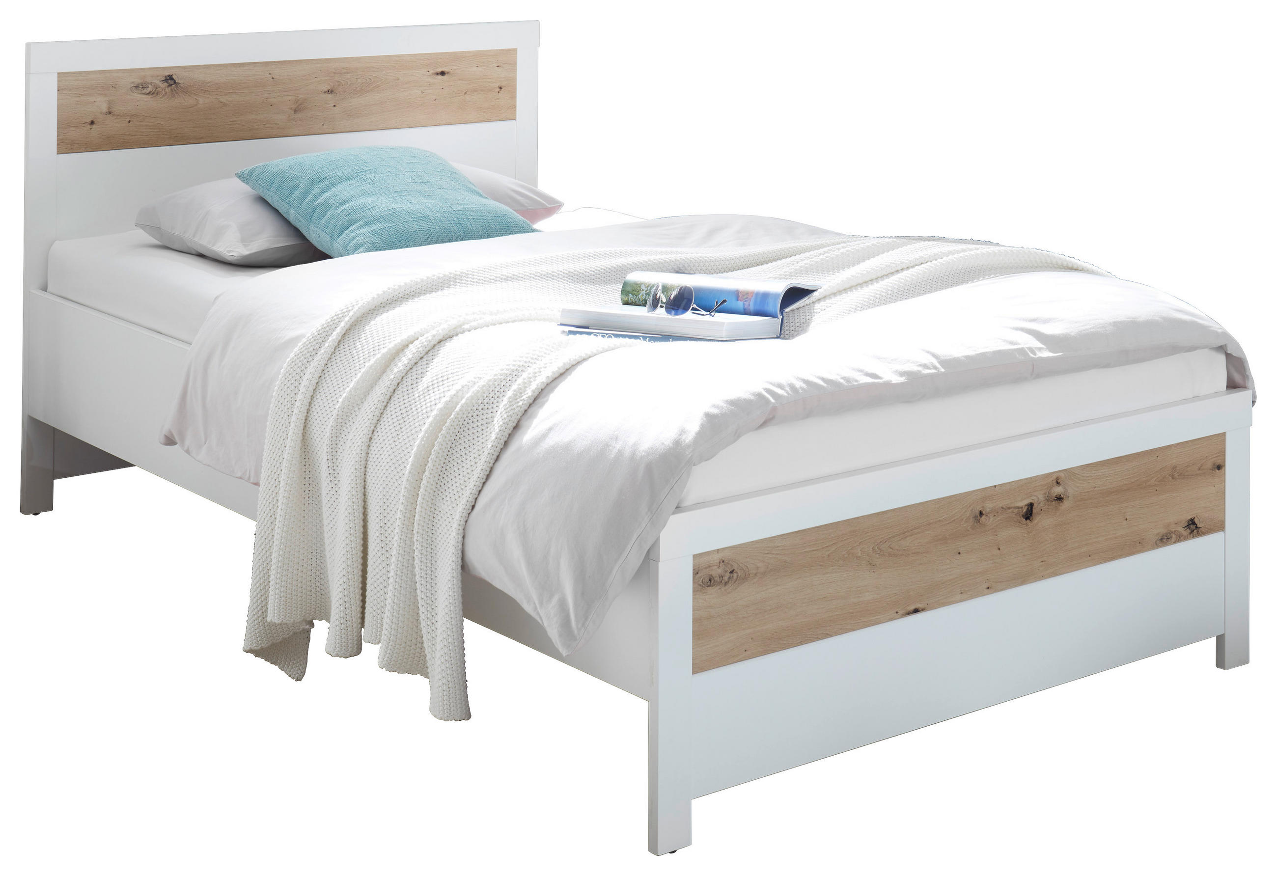 Xora Bett Weiß, Eiche Artisan 120x200 cm