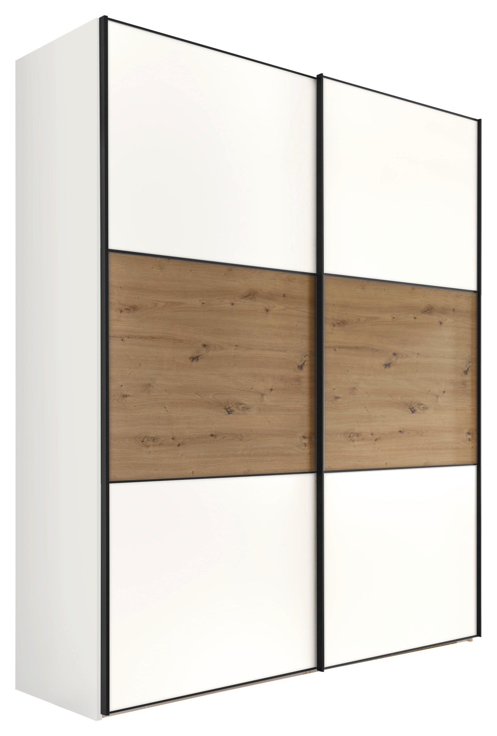 SCHWEBETÜRENSCHRANK 167/222/68 cm 2-türig Weiß, Eiche Artisan  - Schwarz/Weiß, Holzwerkstoff/Metall (167/222/68cm) - Moderano
