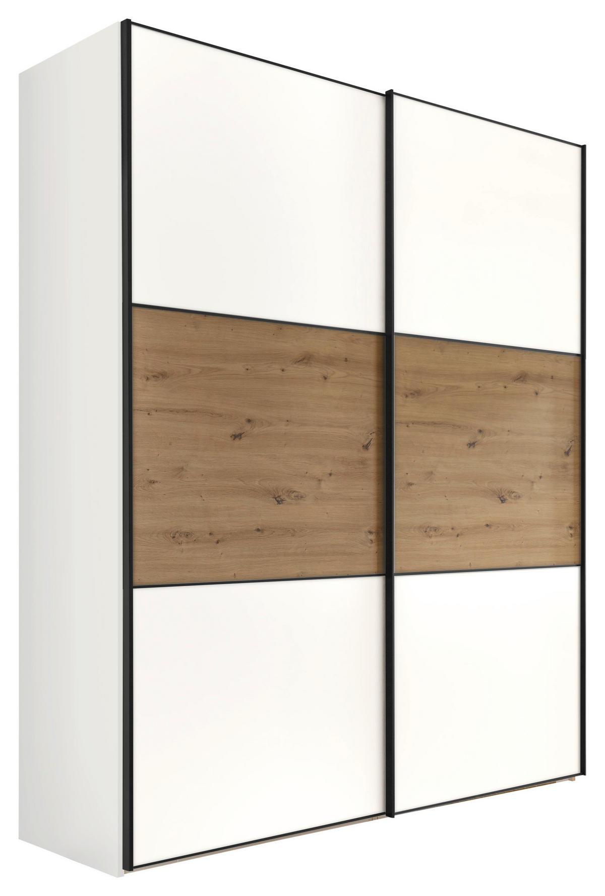 SCHWEBETÜRENSCHRANK in Weiss, Eiche Artisan  - Weiss/Schwarz, Holzwerkstoff/Metall (225/222/68cm) - Moderano