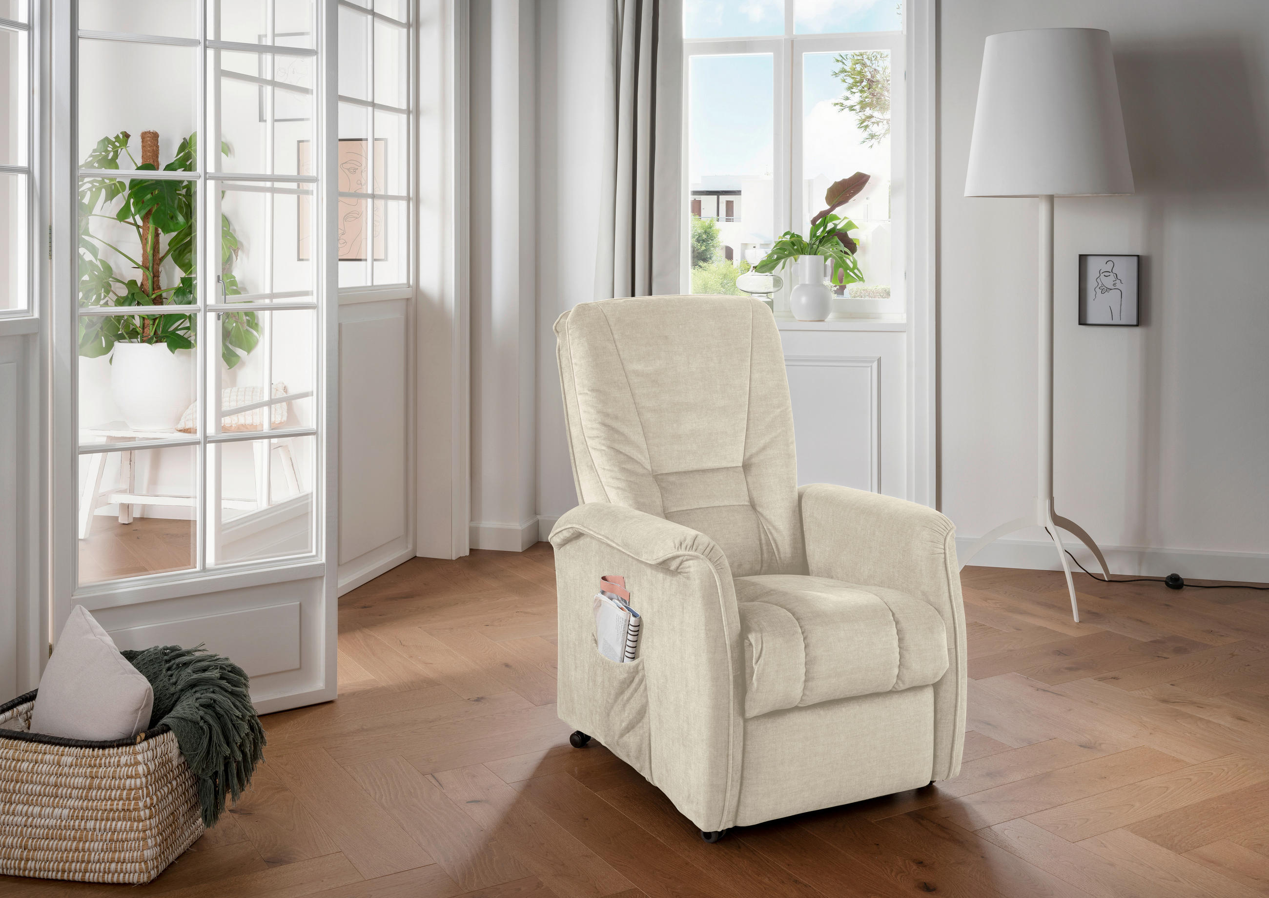 FERNSEHSESSEL Velours Beige  - Beige/Schwarz, Design, Kunststoff/Textil (77/107/88cm) - Livetastic