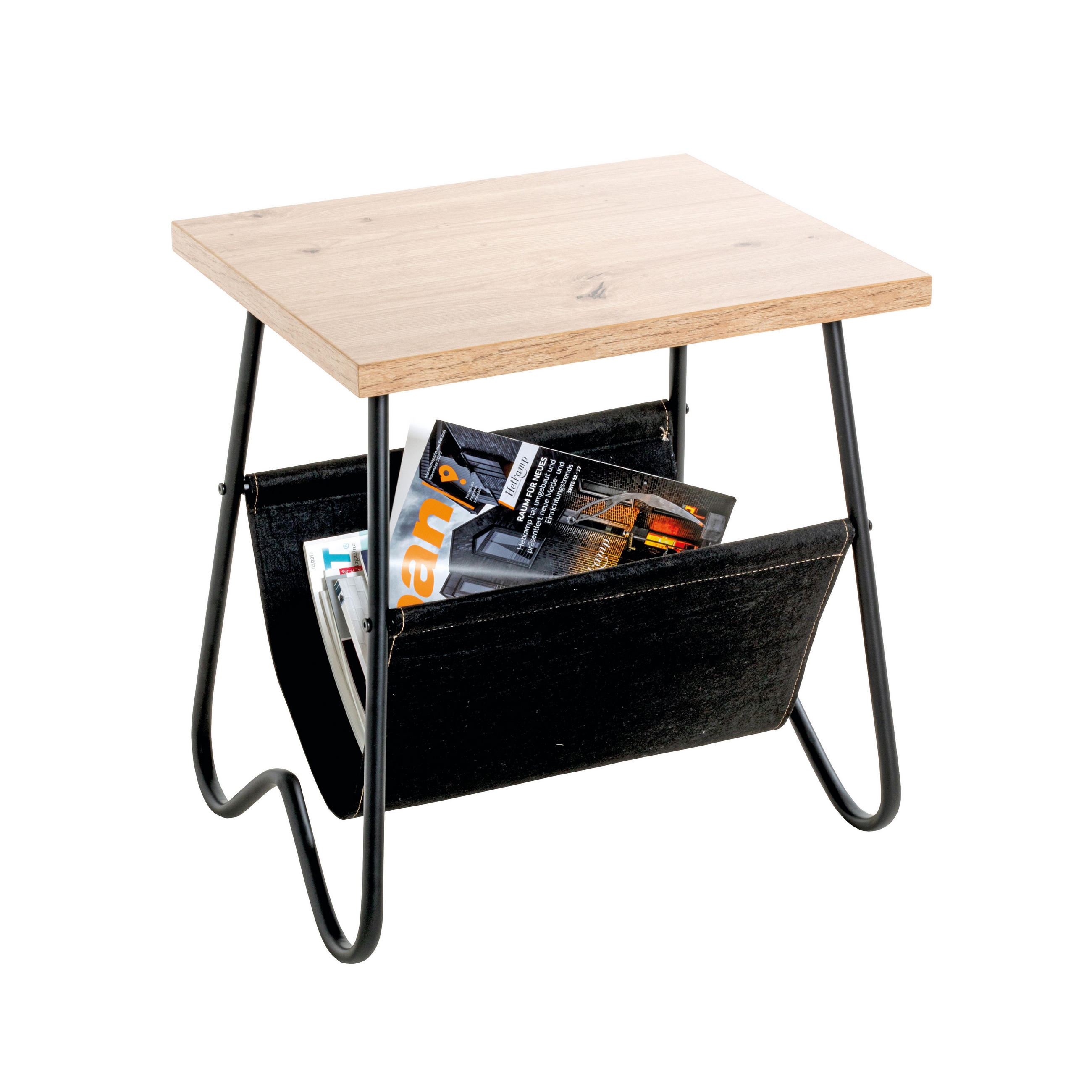 BEISTELLTISCH in Metall, Textil, Holzwerkstoff 48/40/51 cm  - Eichefarben/Schwarz, Trend, Holzwerkstoff/Textil (48/40/51cm)