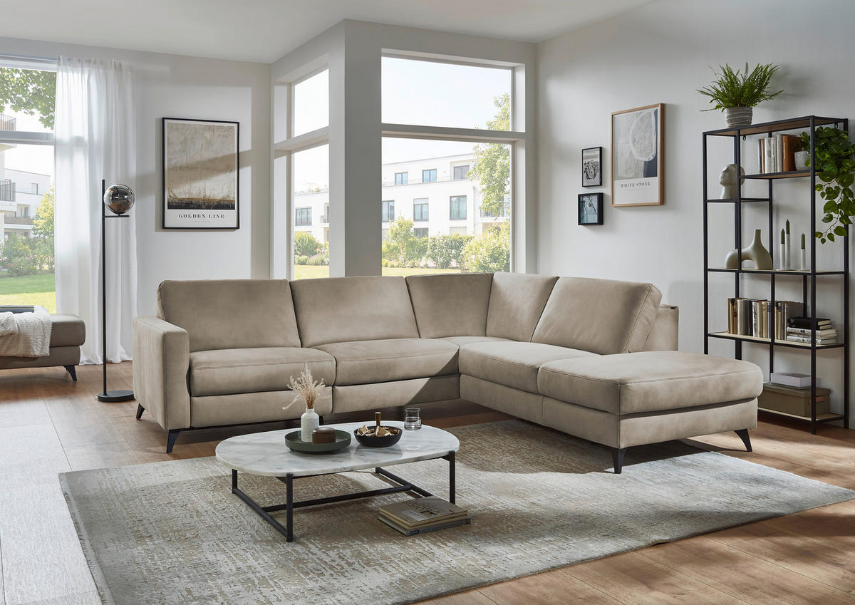 ECKSOFA Dieter Knoll Beigebraun Mikrofaser  - Beigebraun/Schwarz, Design, Textil/Metall (269/238cm) - Dieter Knoll