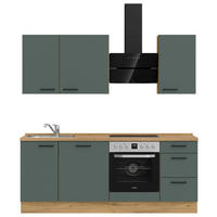 KÜCHENBLOCK 210 cm   in Eichefarben, Dunkelgrün  - Dunkelgrün/Eichefarben, MODERN, Holzwerkstoff/Metall (210cm) - Nobilia