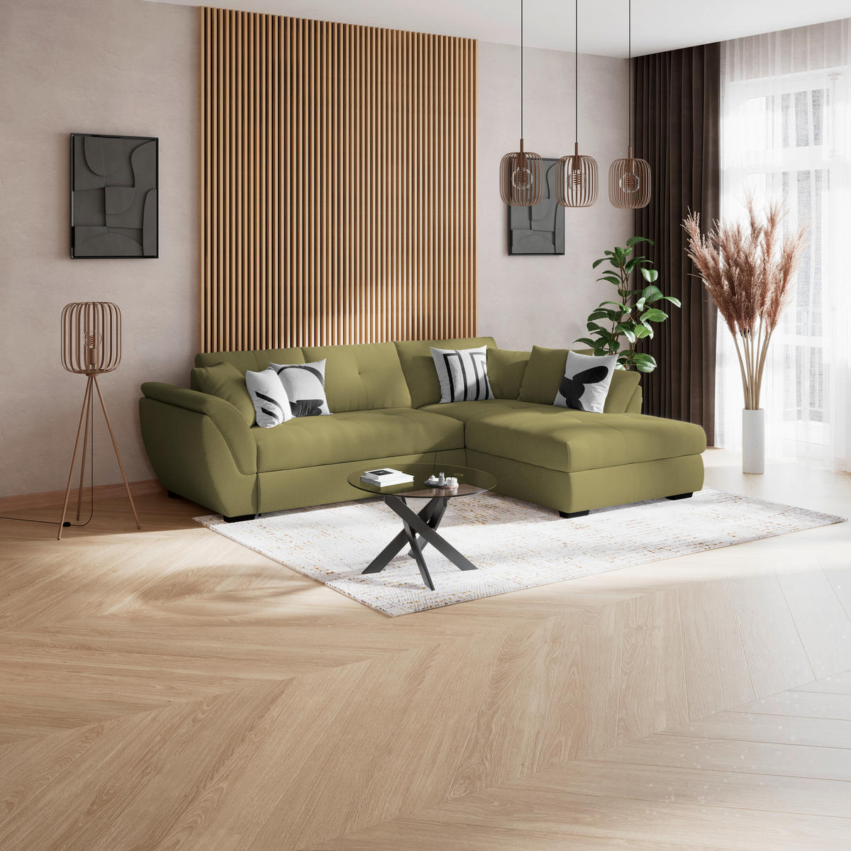 ECKSOFA Grün  - Schwarz/Grün, Konventionell, Textil (278/187cm) - MID.YOU