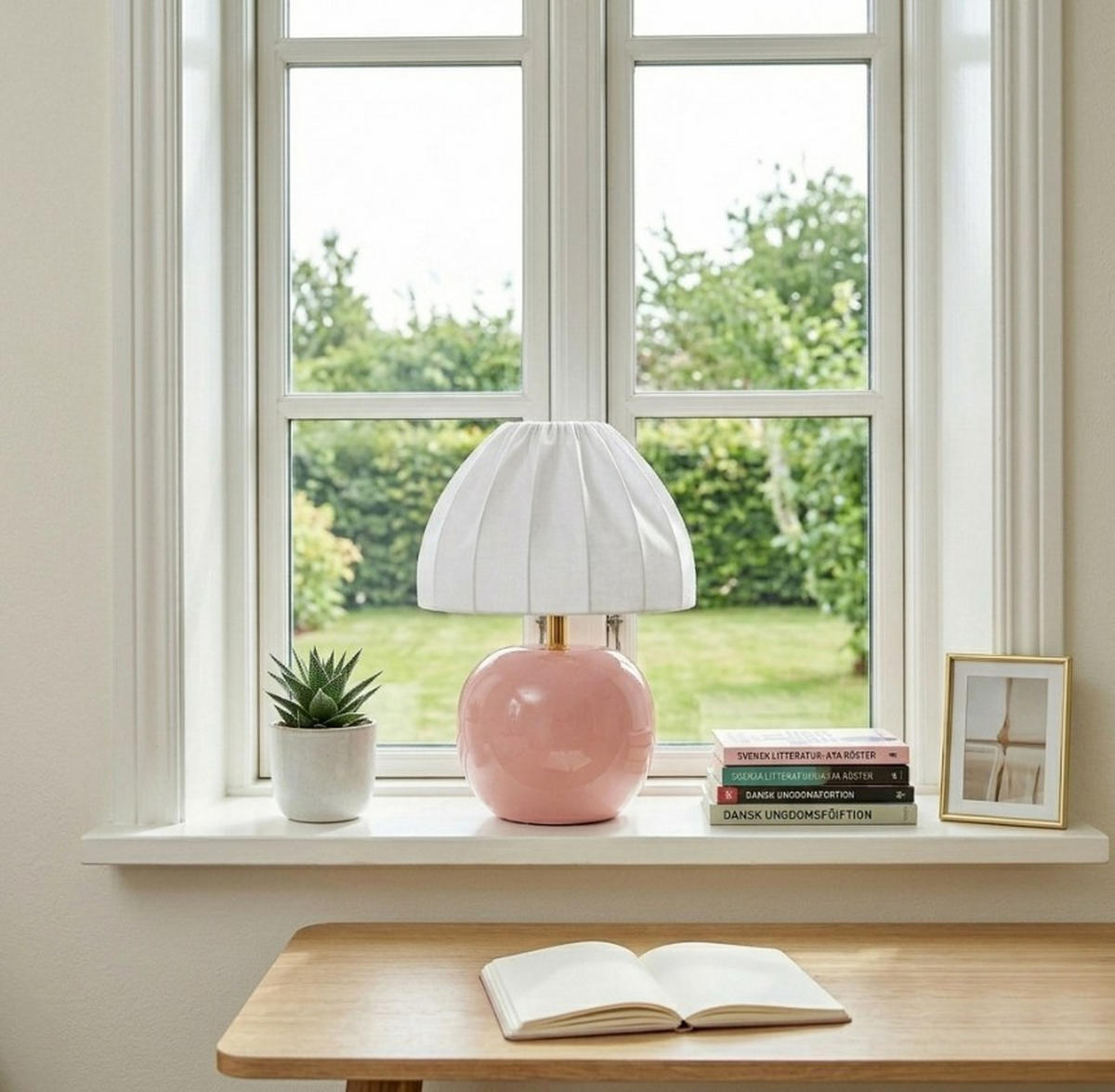 BORDSLAMPA 20/27 cm   - vit/rosa, Klassisk, textil/keramik (20/27cm) - Cottex