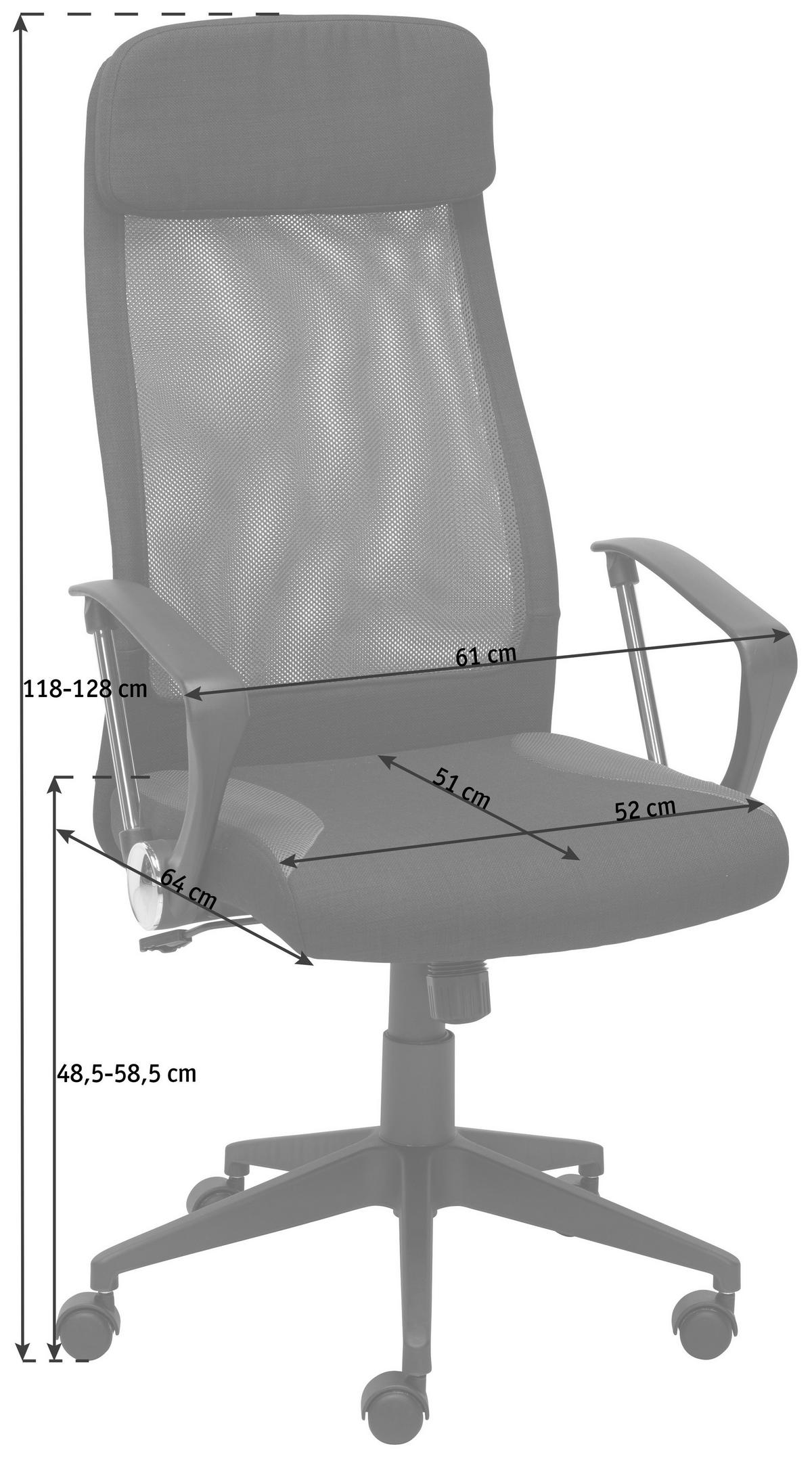 DREHSTUHL Netzbespannung, Webstoff Grau, Schwarz  - Schwarz/Grau, Design, Kunststoff/Textil (61/118-128/64cm) - MID.YOU