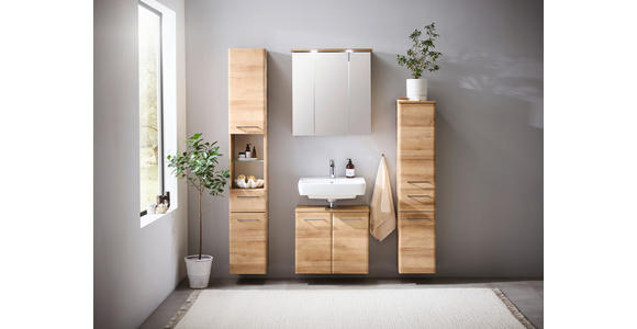 HOCHSCHRANK 30/185,5/33 cm  - Chromfarben/Eichefarben, KONVENTIONELL, Glas/Holzwerkstoff (30/185,5/33cm) - Xora