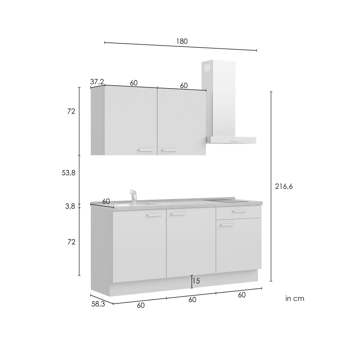 KÜCHENLEERBLOCK Frame 180 cm  in Weiß, Eichefarben  - Edelstahlfarben/Eichefarben, MODERN, Holzwerkstoff/Metall (180cm) - Nobilia
