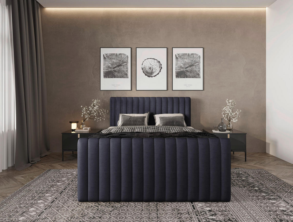 BOXBETT 140/200 cm,  in Graphitfarben, gepolstertes Kopfteil, Bettkasten, Topper, Matratzen, H3 + H3 = fest  - Schwarz/Graphitfarben, Basics, Kunststoff/Textil (140/200cm) - Chameo