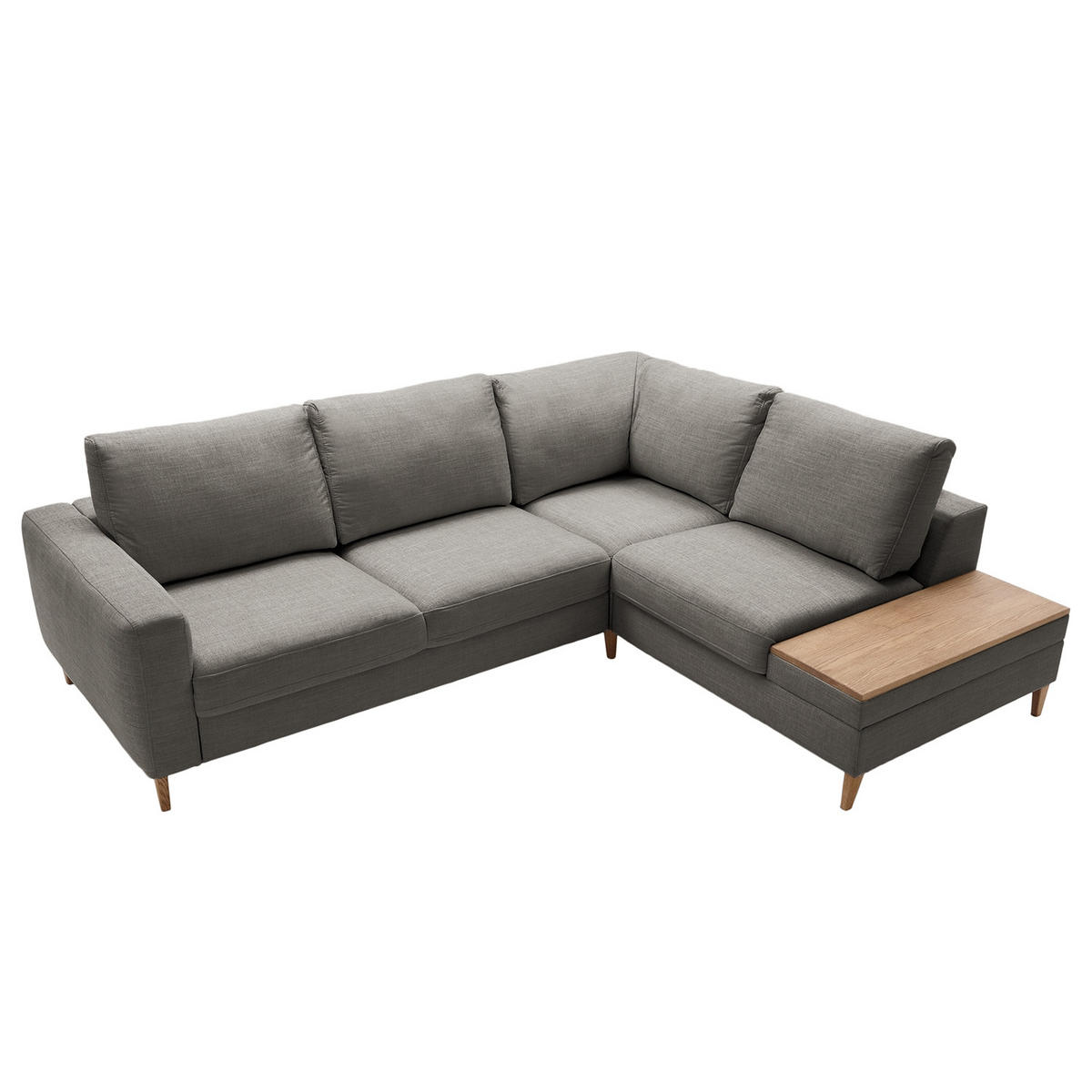 ECKSOFA in Webstoff Dunkelgrau  - Dunkelgrau/Eschefarben, Modern, Holz/Textil (260/90/204cm) - Trendmanufaktur