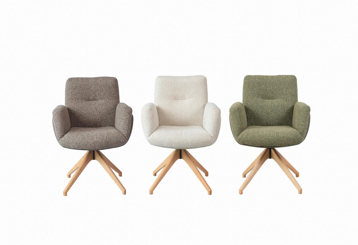 ARMLEHNSTUHL  Sitzfläche 360° drehbar, automatische Rückholfunktion Webstoff  Grün, Eichefarben  - Eichefarben/Grün, Design, Holz/Textil (62/89/66,5cm) - Johann Jakob