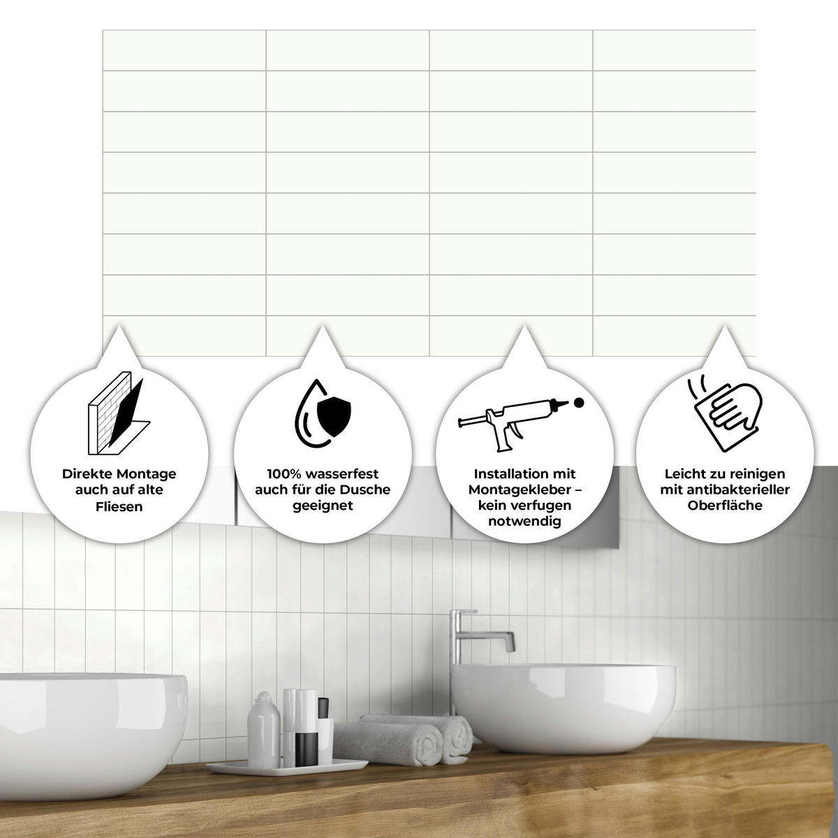 WANDPANEEL Revêt Design-Wandfliesen 3 Stück Hellgrau, Weiß Hochglanz  - Weiß Hochglanz/Hellgrau, MODERN, Kunststoff (120/60/0,37cm)