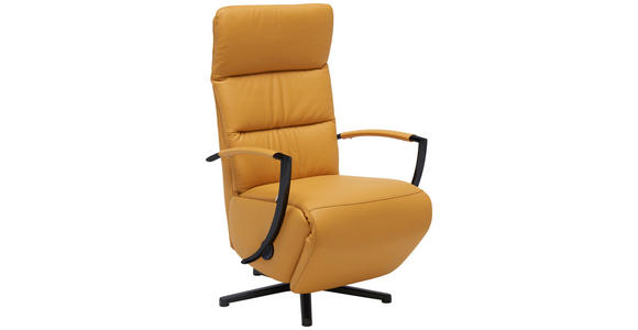 RELAXSESSEL in Leder Currygelb - Currygelb/Schwarz, Design, Leder/Metall (64/112/80cm) - Cantus