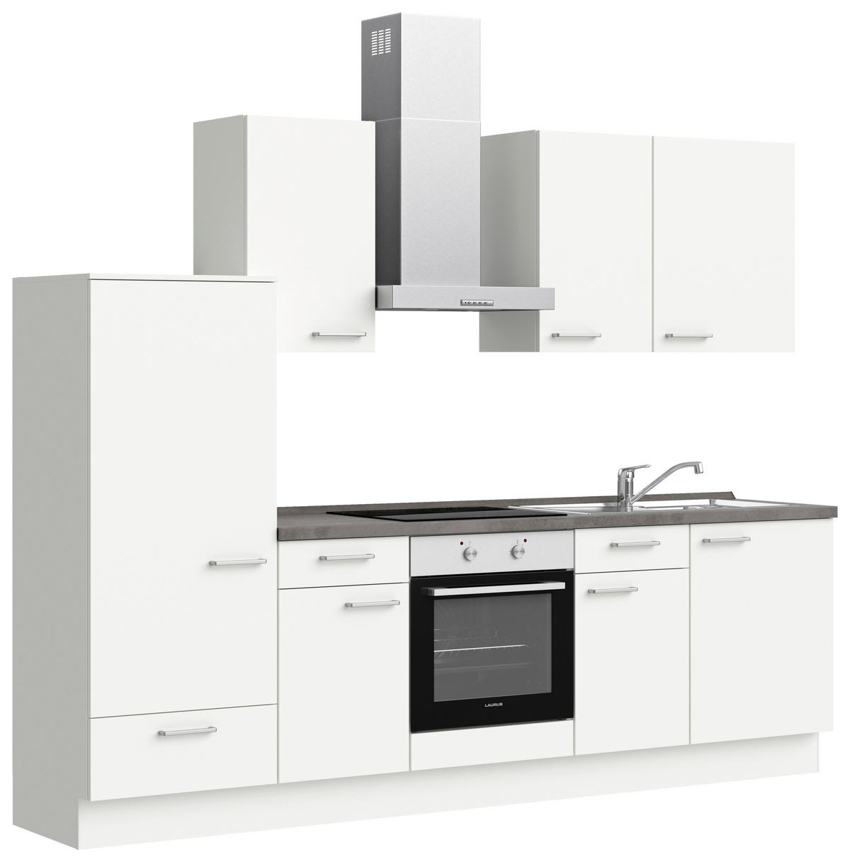 KÜCHENBLOCK Touch 270 cm  in Weiß, Schieferfarben  - Schieferfarben/Edelstahlfarben, MODERN, Holzwerkstoff/Metall (270cm) - Nobilia