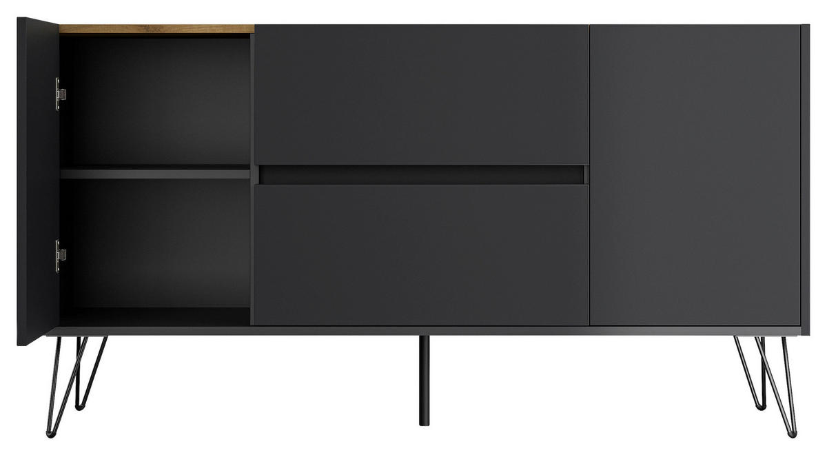 SIDEBOARD Posseik Industrial 139/75,8/42 cm 2 Schublade(n)  - Eichefarben/Graphitfarben, Design, Holzwerkstoff/Metall (139/75,8/42cm) - MID.YOU