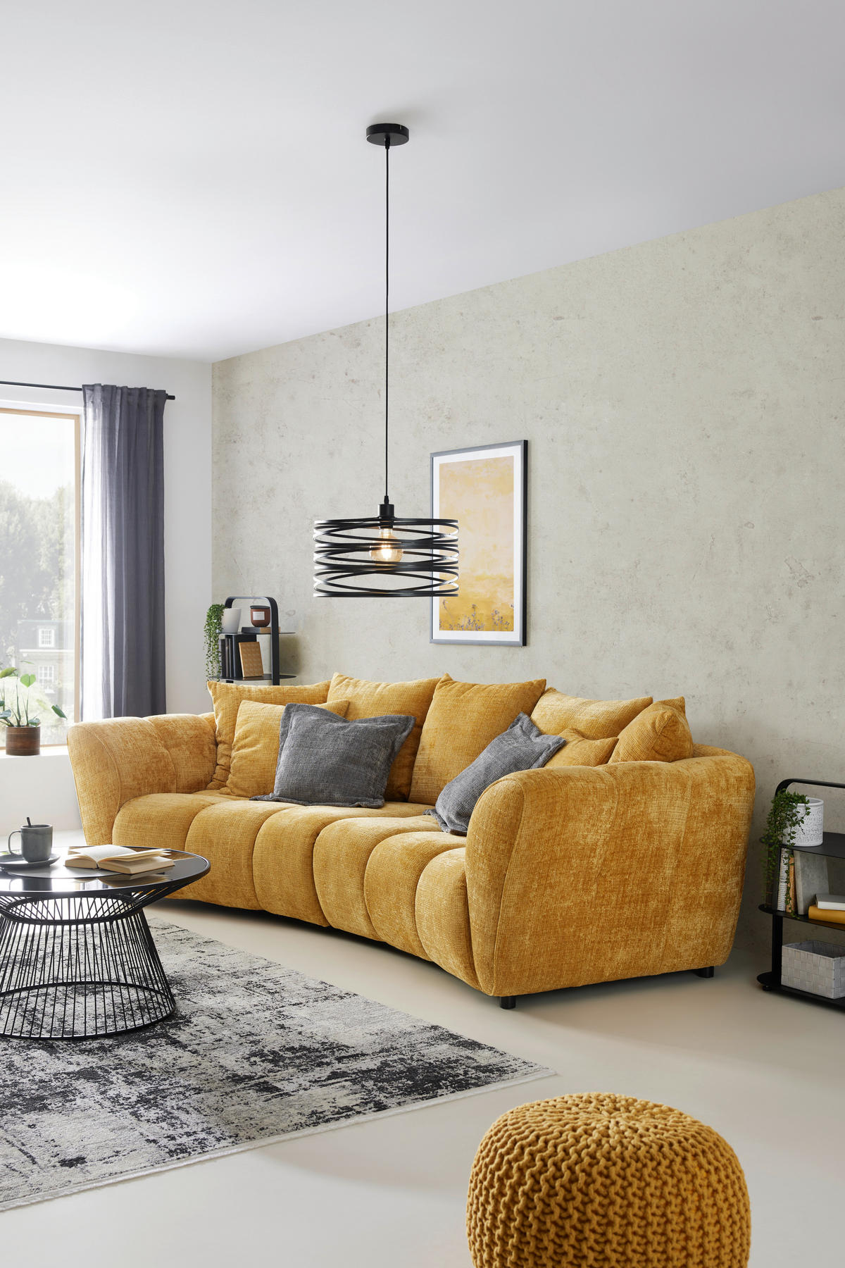 BIG SOFFA i chenille gul  - svart/gul, Modern, textil/plast (280/74cm) - MID.YOU