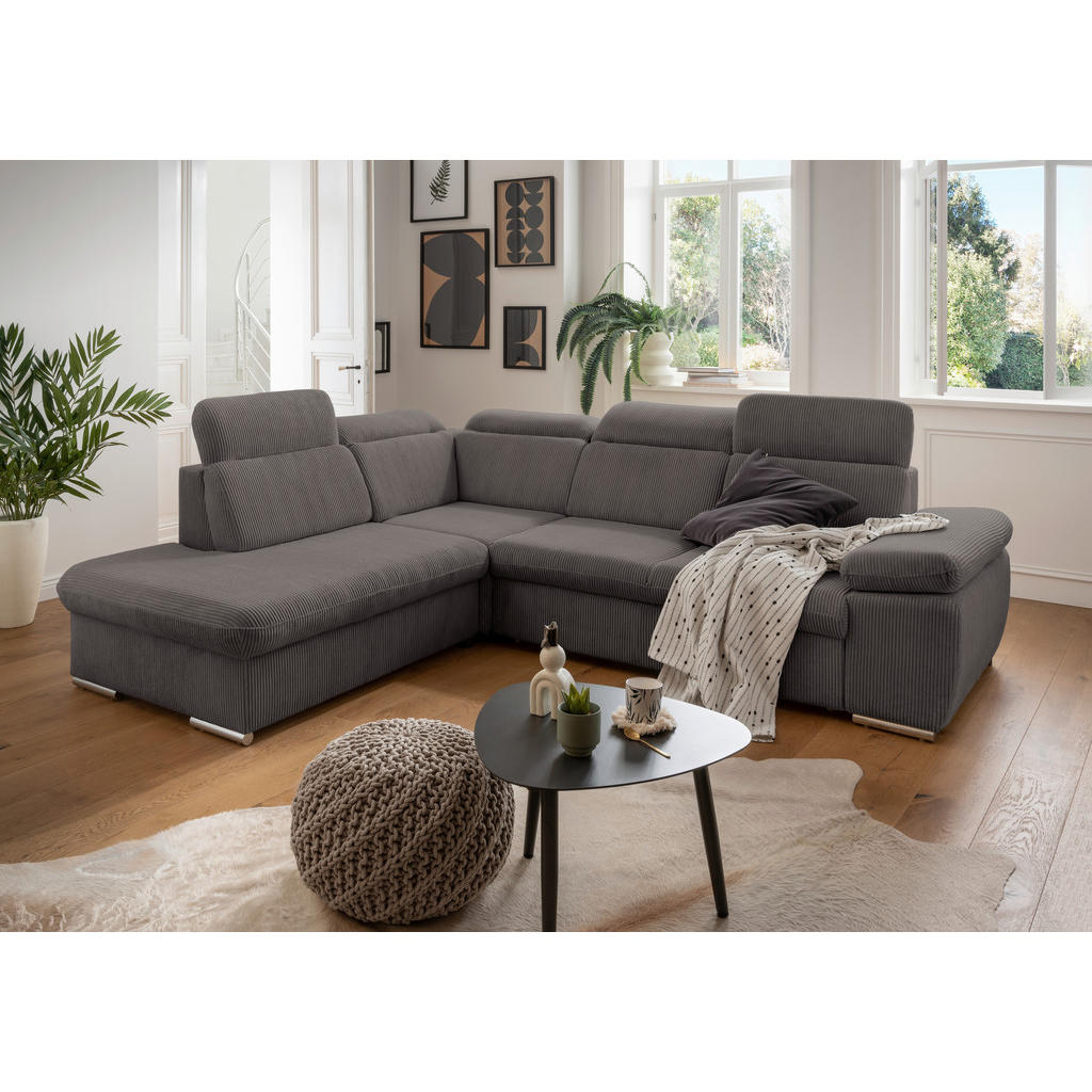 Thumbnail - Livetastic Ecksofa, Grau, Textil, 5-Sitzer, Ottomane links, 283x228 cm, seitenverkehrt erhältlich, Schlafen auf Sitzhöhe...