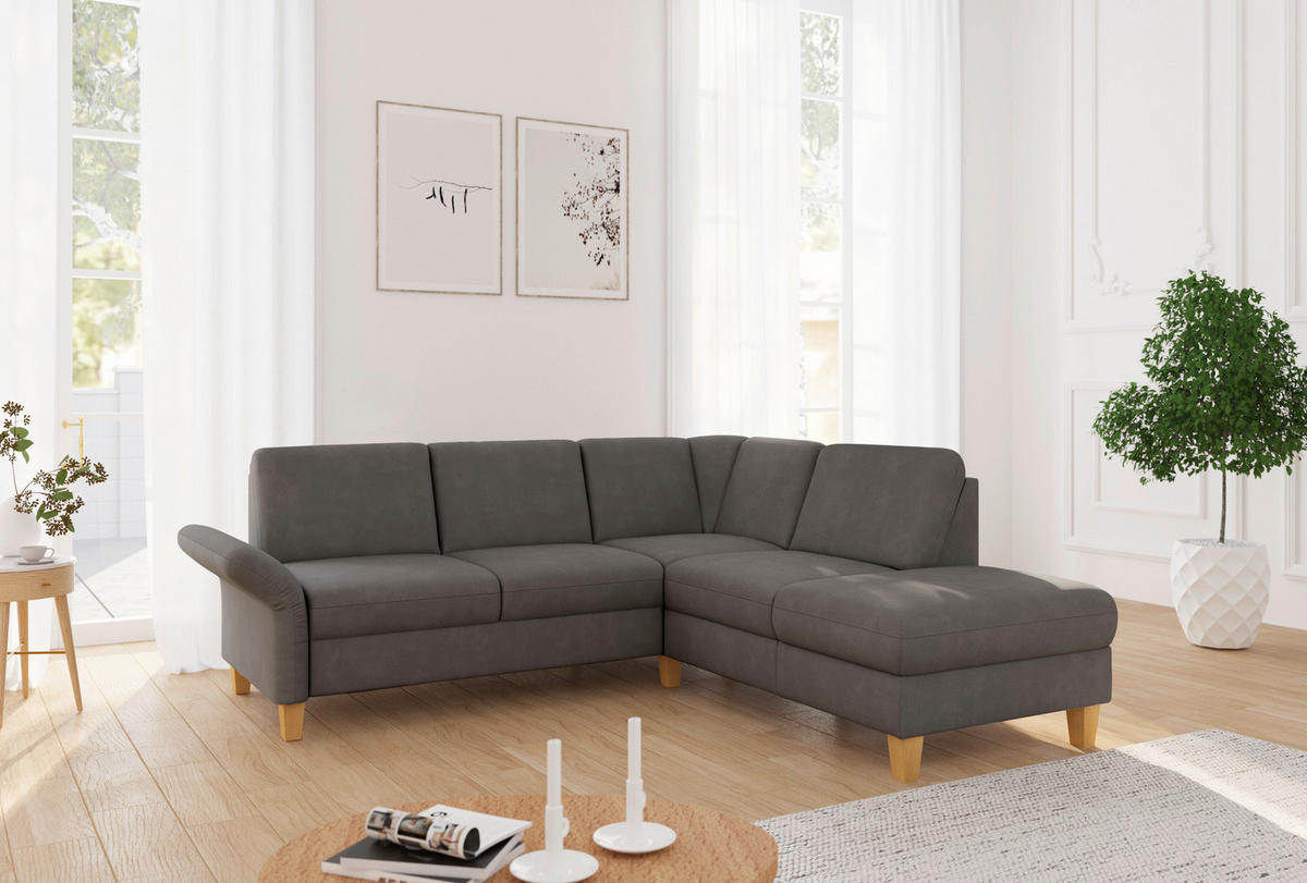 ECKSOFA ROCHELLE E Graphitfarben Flachgewebe  - Eichefarben/Graphitfarben, KONVENTIONELL, Holz/Textil (240/216cm) - Sit & More