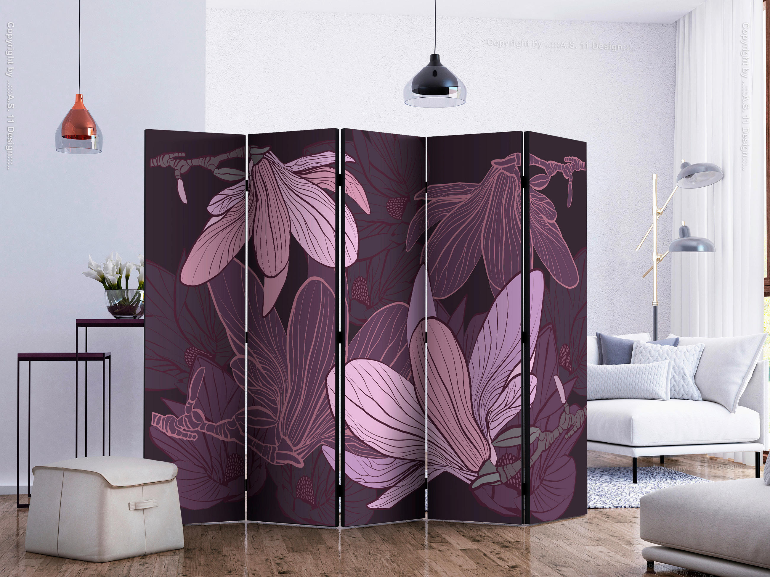 SKÄRMVÄGG  i trä, textil  bär, syrén, magenta  - bär/magenta, Basics, trä/textil (225/172/3cm) - artgeist