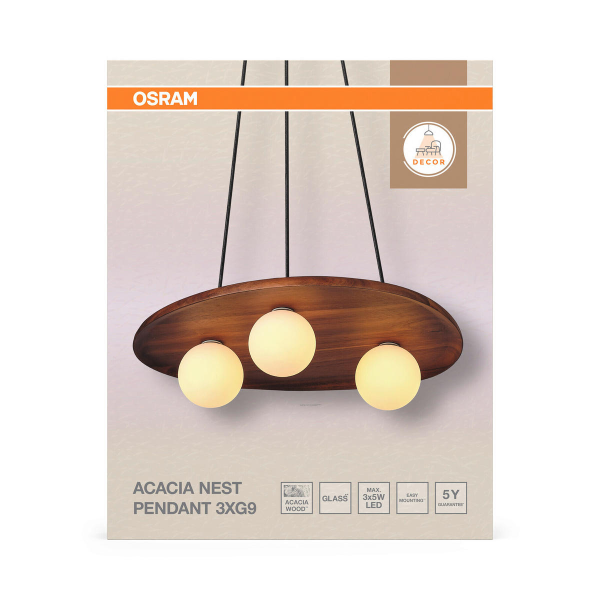 HÄNGELEUCHTE 50/38,5/150 cm  - Akaziefarben, Basics, Glas/Holz (50/38,5/150cm) - Osram