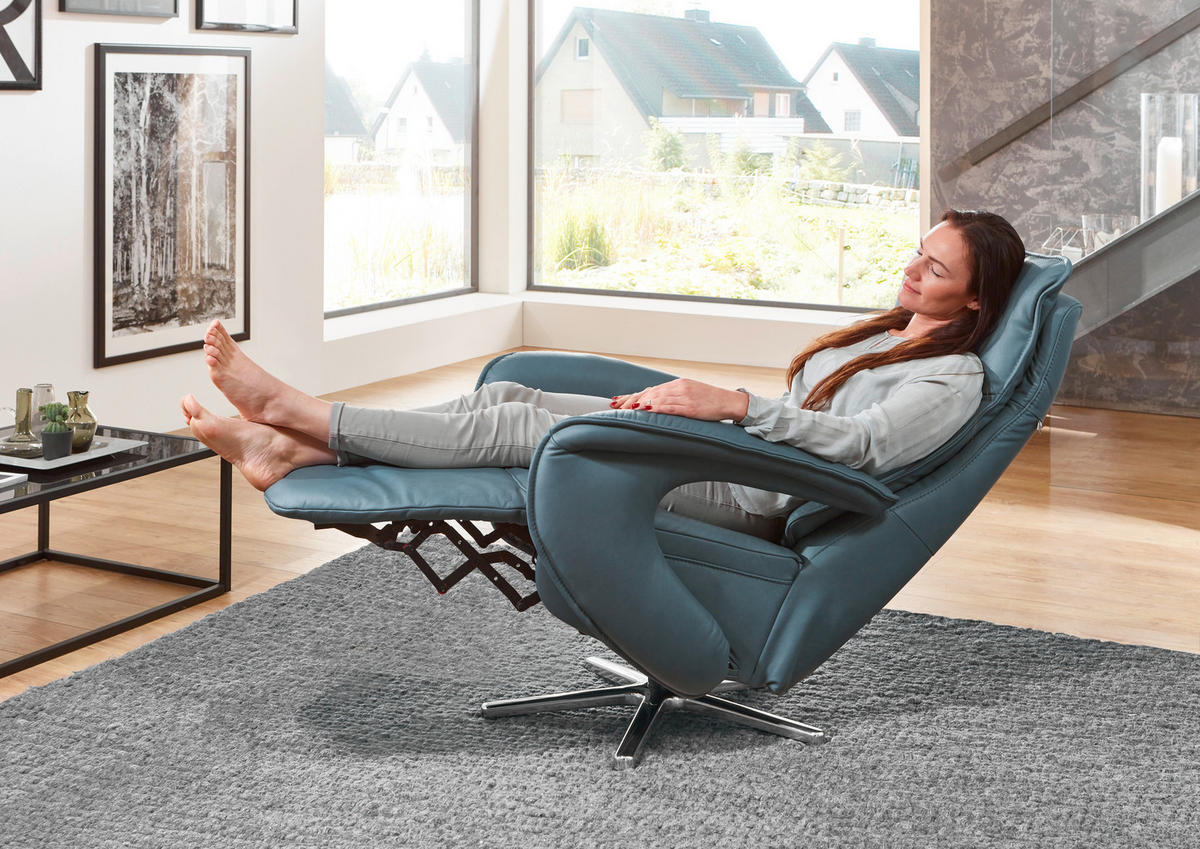 RELAXSESSEL in Leder Anthrazit  - Chromfarben/Anthrazit, Design, Leder/Metall (77/110/87cm) - Valdera