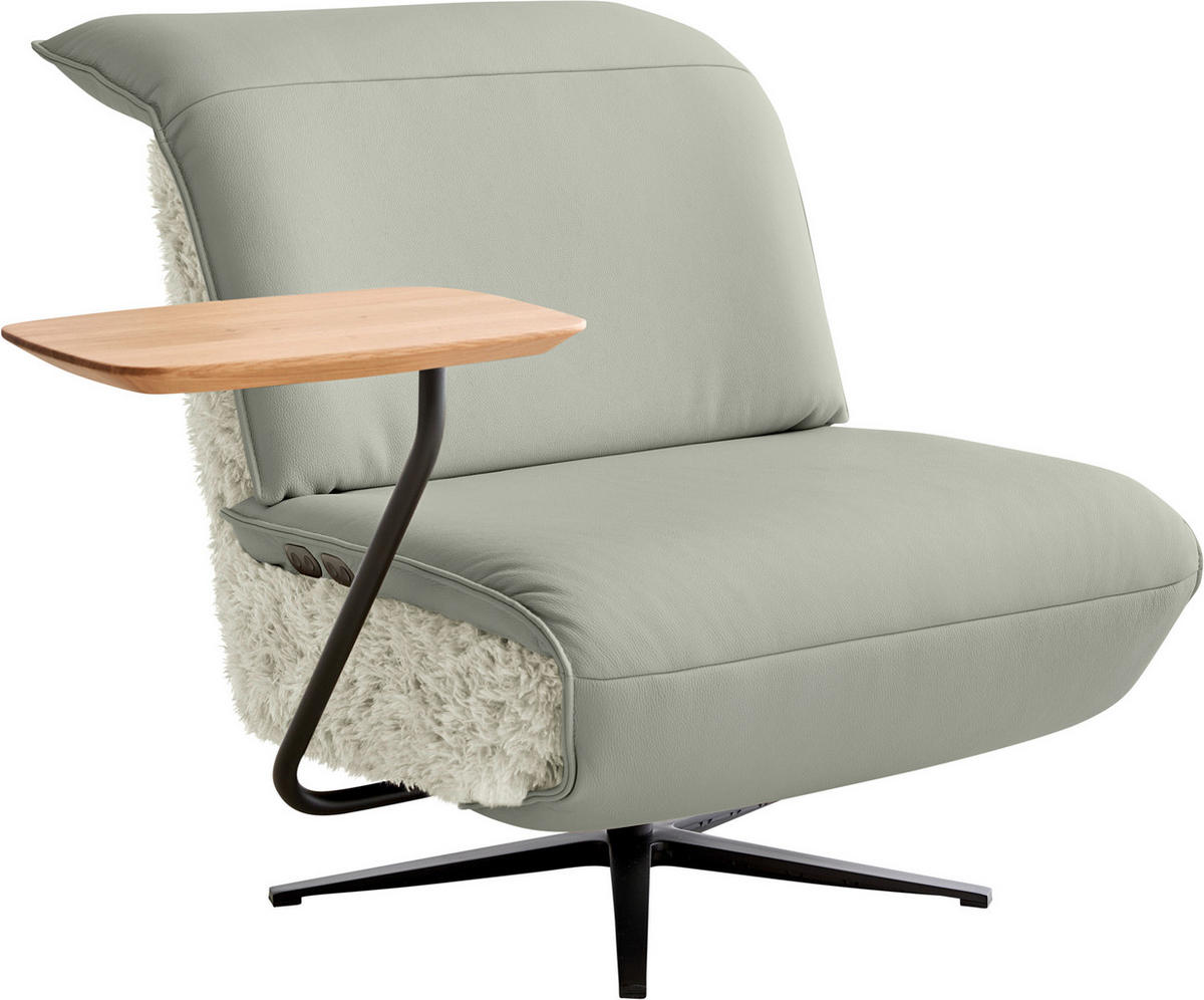 SESSEL Hochflor Echtleder Weiss, Grauweiss  - Weiss/Schwarz, Design, Leder/Textil (84/65/91cm) - Koinor