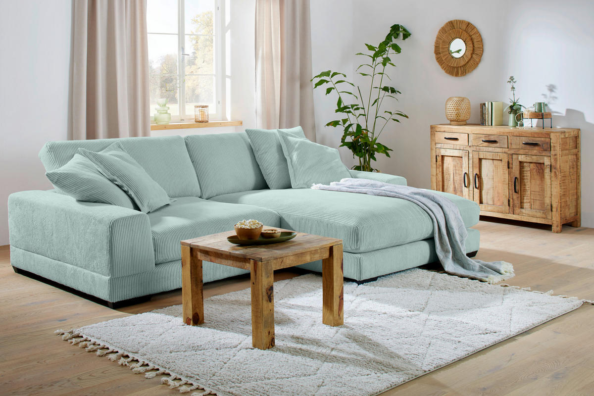 HÖRNSOFFA i manchester mintgrön  - beige/vit, Romantik / Lanthus, trä/textil (280/190cm) - MID.YOU