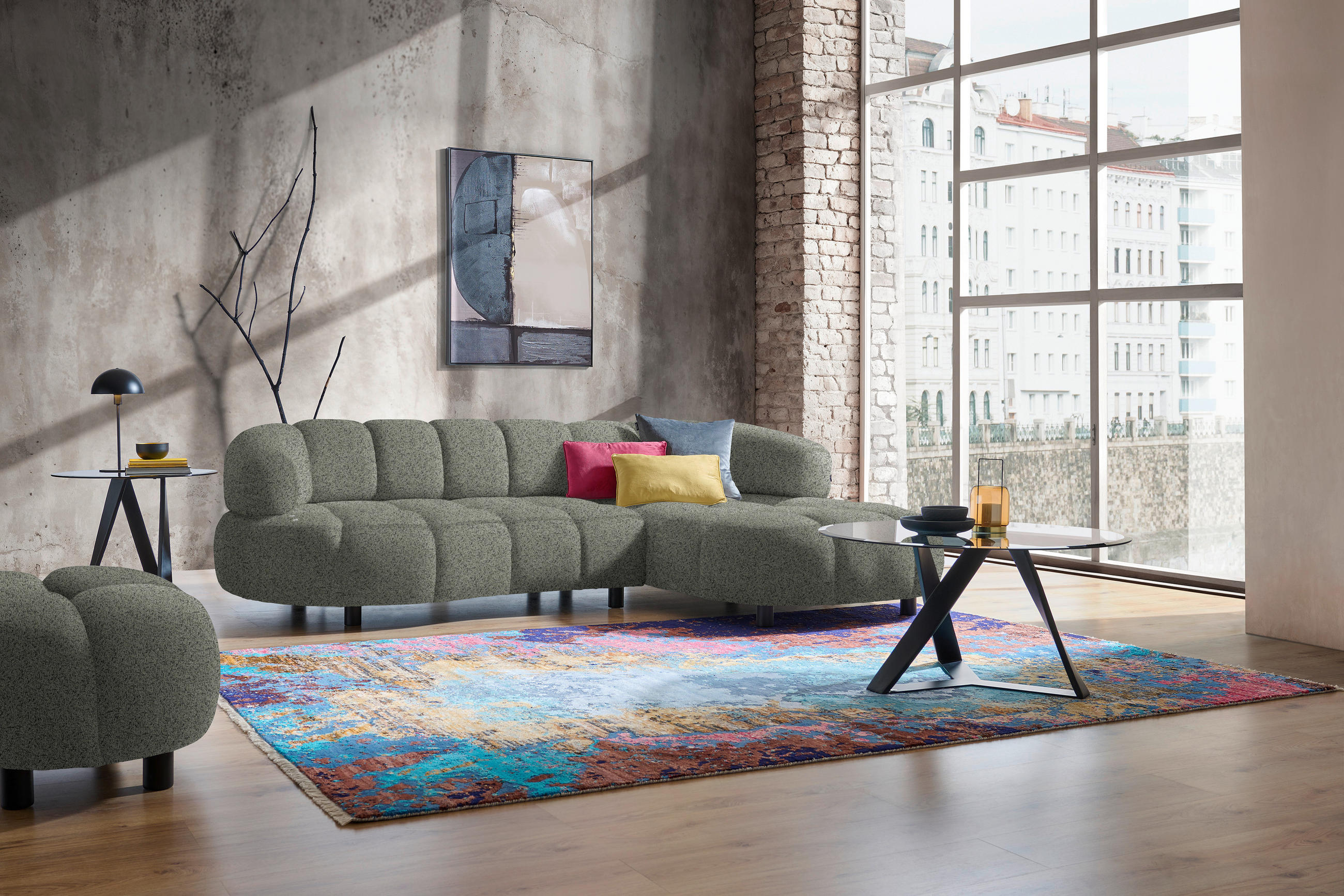 ECKSOFA Graubraun Webstoff  - Graubraun/Schwarz, Design, Holz/Textil (284/183cm) - Welnova