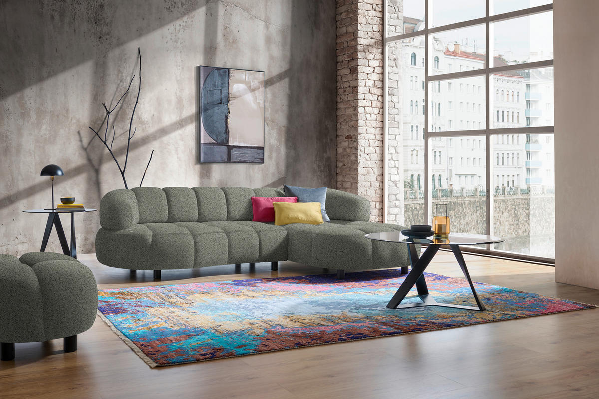 ECKSOFA Graubraun Webstoff  - Graubraun/Schwarz, Design, Holz/Textil (284/183cm) - Welnova