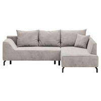ECKSCHLAFSOFA  mit Bettkasten erhältlich, seitenverkehrt erhältlich, Schlafen auf Sitzhöhe, Bettfunktion erhältlich, Rücken echt Cord Creme  - Creme/Schwarz, Design, Textil/Metall (273/167cm) - MID.YOU