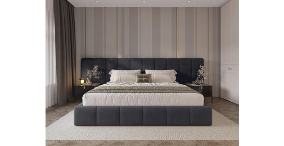 POLSTERBETT gepolstertes Kopfteil, Lattenrost, Bettkasten Anthrazit 160/200 cm  - Anthrazit/Schwarz, Design, Holz/Kunststoff (160/200cm) - Carryhome