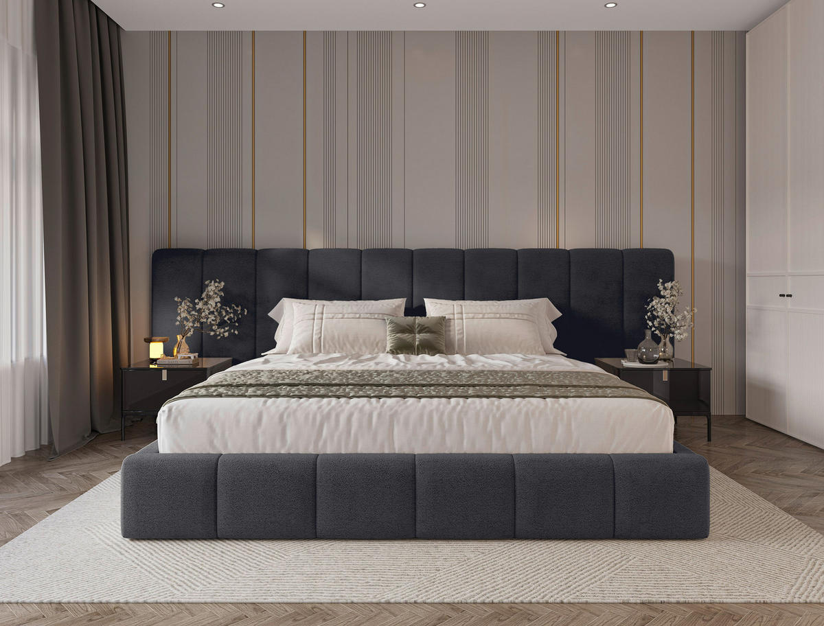 POLSTERBETT 180/200 cm  Anthrazit  - Anthrazit/Schwarz, Design, Holz/Kunststoff (180/200cm) - Carryhome