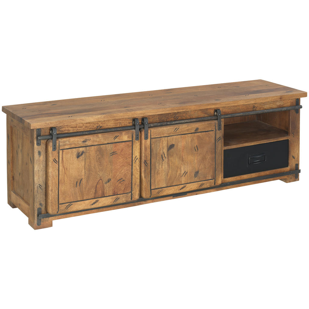 MID.YOU NÍZKÁ KOMODA, mangové dřevo, antracitová, přírodní barvy, 160/45/50 cm