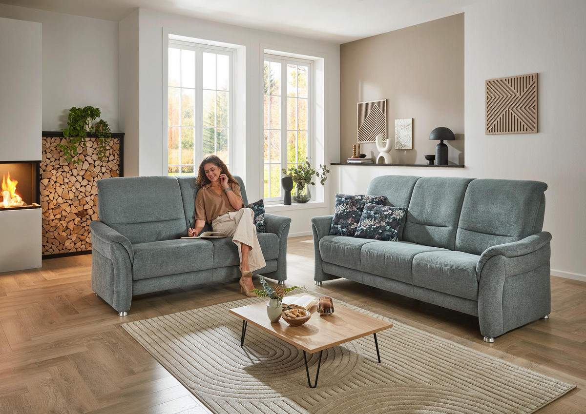 2,5-SITZER Flachgewebe Graublau  - Graublau/Alufarben, Konventionell, Textil/Metall (172/96/93cm) - Beldomo Premium