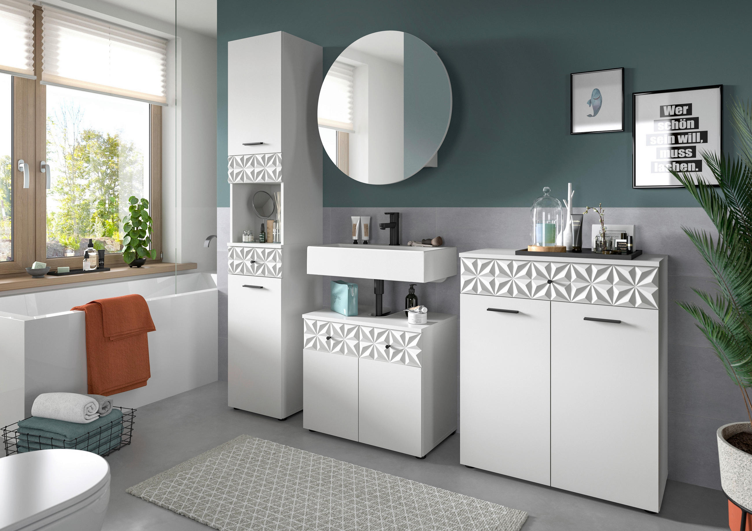 BADEZIMMER 4-teilig  in 165 cm  - Schwarz/Weiß, MODERN, Glas/Holzwerkstoff (165cm) - MID.YOU
