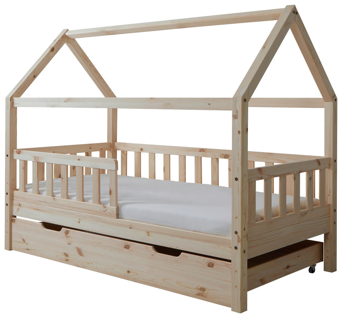 HAUSBETT Bettschublade, Absturzsicherung, Rollrost 80/160 cm  - Naturfarben, MODERN, Holz (80/160cm) - MID.YOU