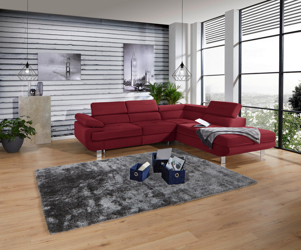 HÖRNSOFFA i dräll röd  - röd, Modern, metall/textil (270/230cm) - MID.YOU