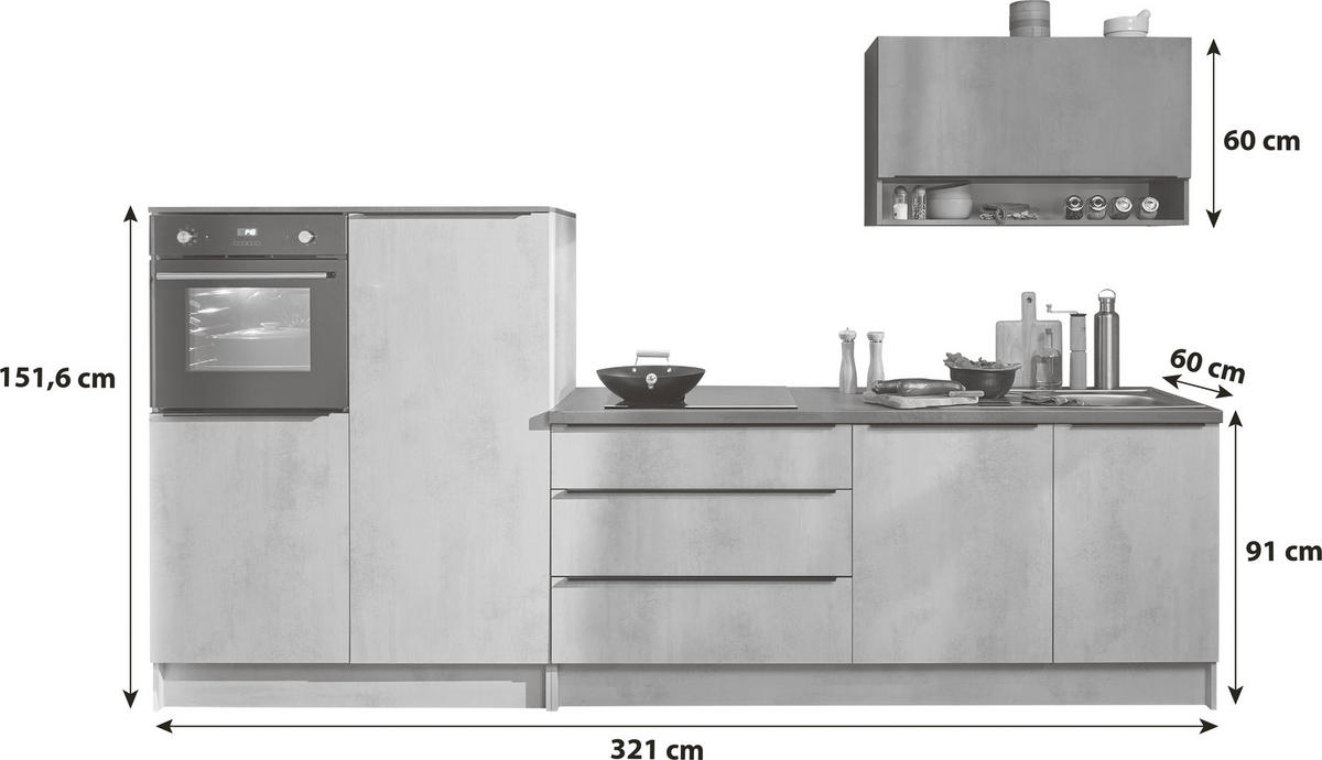 KÜCHENBLOCK 321 cm   in Anthrazit, Weiß  - Anthrazit/Schwarz, Basics, Holzwerkstoff/Kunststoff (321cm) - MID.YOU