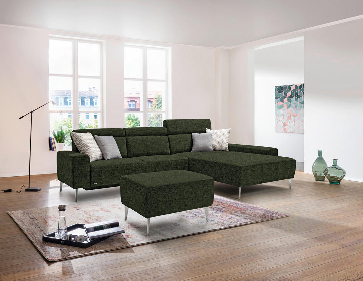 ECKSOFA in Webstoff Grün  308/205 cm  - Alufarben/Grün, Design, Textil (308/205cm) - Sedda