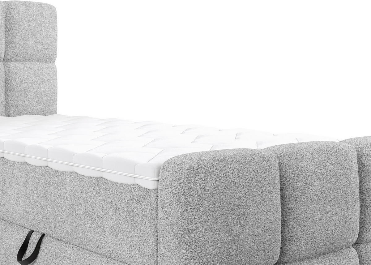 BOXBETT 90/200 cm,  in Hellgrau, gepolstertes Kopfteil, Bettkasten, Topper, H3 = fest  - Hellgrau/Schwarz, Design, Holzwerkstoff/Kunststoff (90/200cm) - Xora