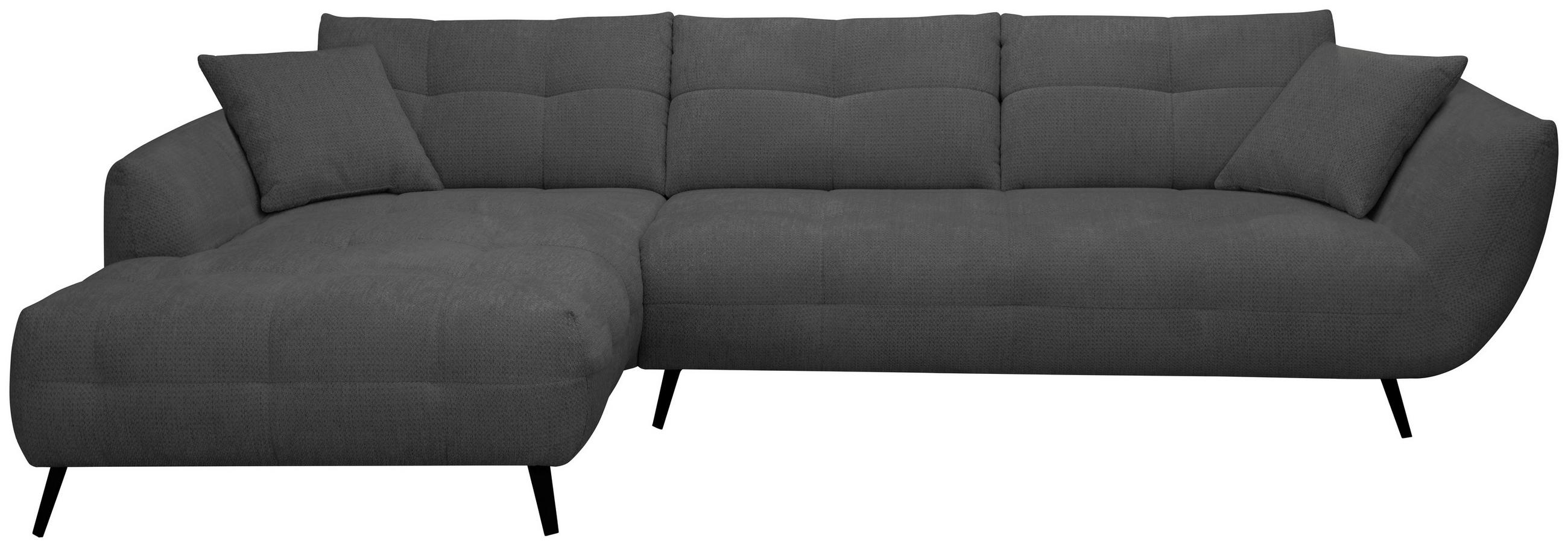 ECKSOFA Anthrazit Chenille Armlehnenkissen, Rücken echt, Sitztiefenverstellung  - Anthrazit/Schwarz, KONVENTIONELL, Textil/Metall (215/320cm) - Hom`in