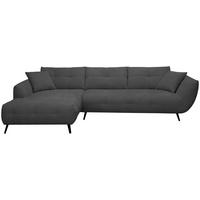 ECKSOFA 215/320 cm  in Chenille Anthrazit Armlehnenkissen, Rücken echt, Sitztiefenverstellung  215/320 cm  - Anthrazit/Schwarz, KONVENTIONELL, Textil/Metall (215/320cm) - Hom`in