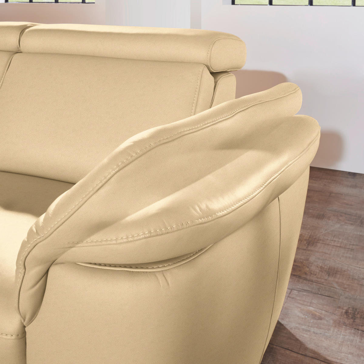 ECKSOFA in Echtleder Beige  - Beige/Alufarben, Design, Leder/Metall (239/271cm) - Cantus