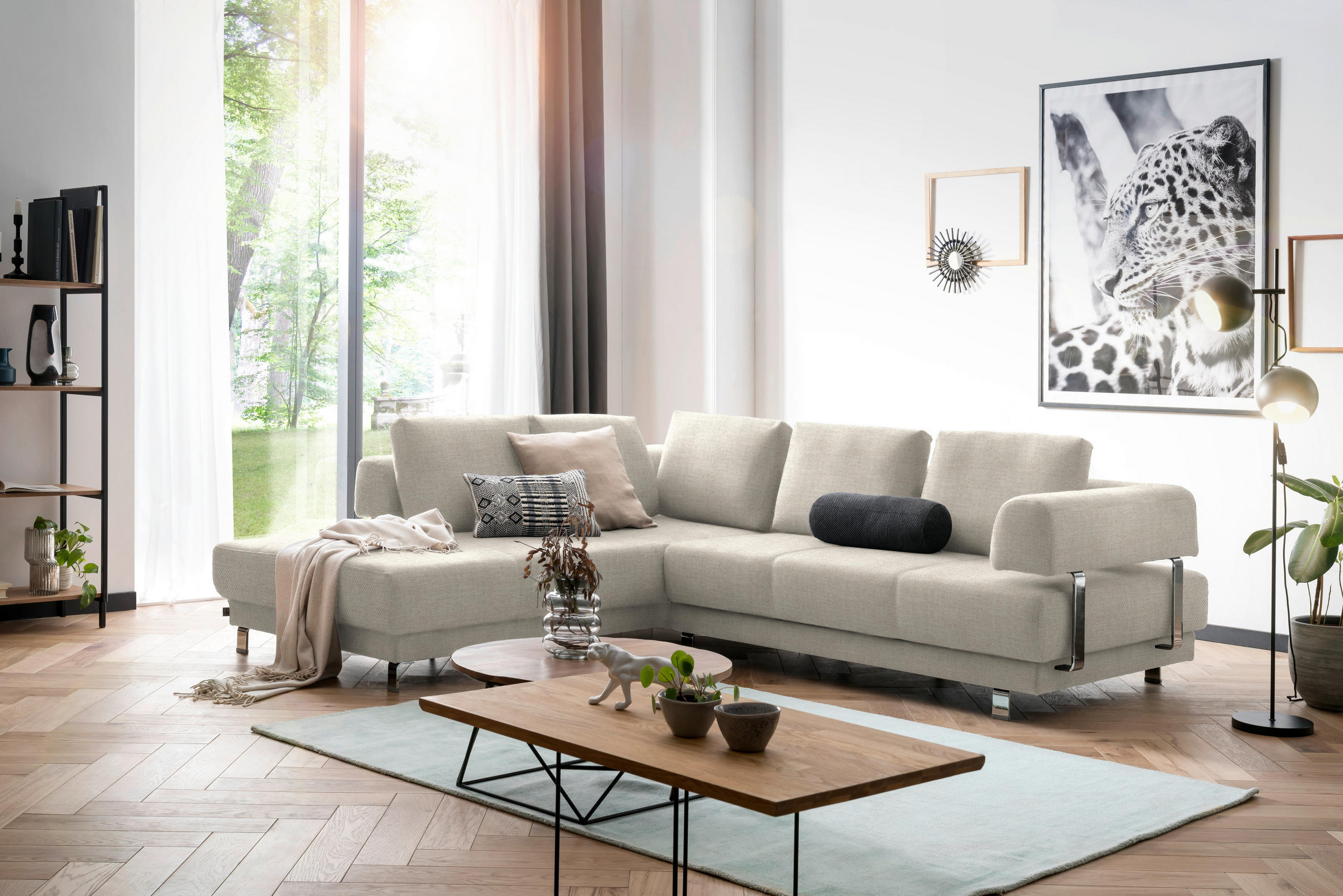 ECKSOFA in Chenille Creme  - Creme, Design, Textil/Metall (235/277cm)
