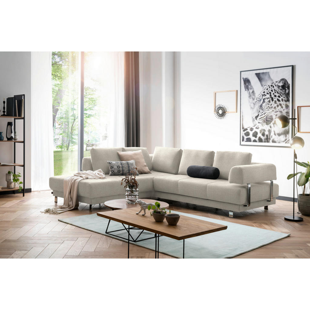Thumbnail - Xxxl Ecksofa, Creme, Textil, Uni, 5-Sitzer, Füllung: Polyurethan (Pur), Ottomane links, L-Form, 277x235 cm, Goldenes M, ...